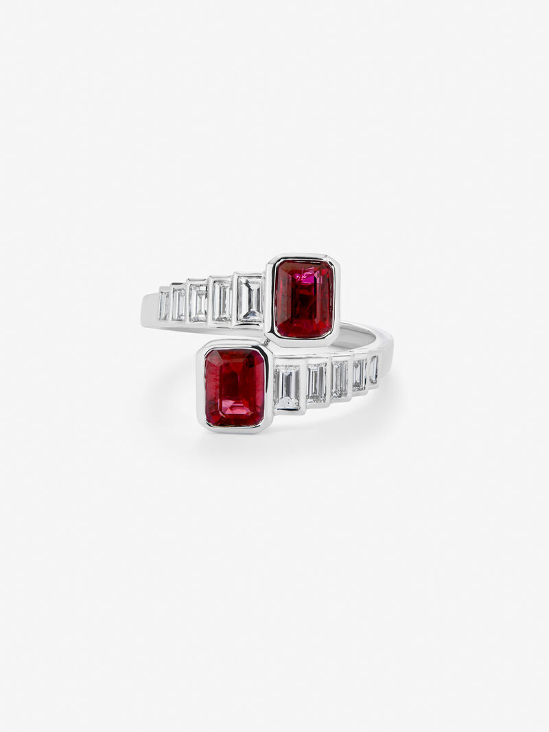 You and I 18k White Gold Ring with Red Rubyes in octagonal 2,06 cts and white diamonds in 0.57 CTS baggos image number 2