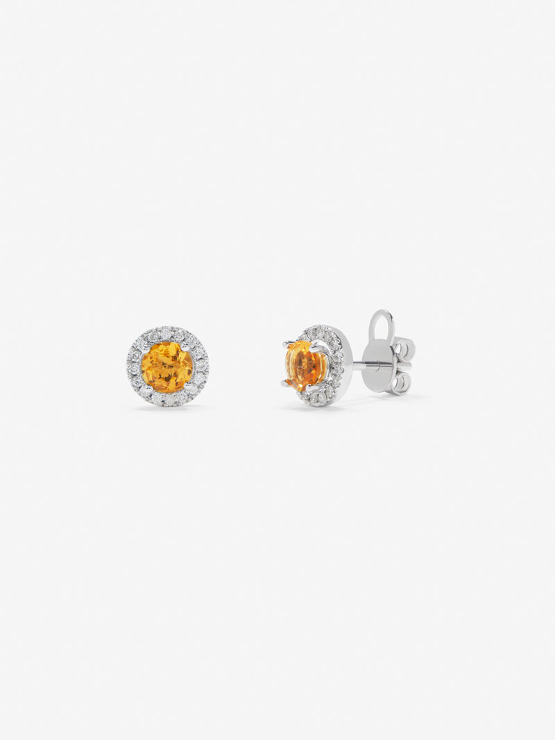 18K white gold button earrings with citrine and diamond. image number 0