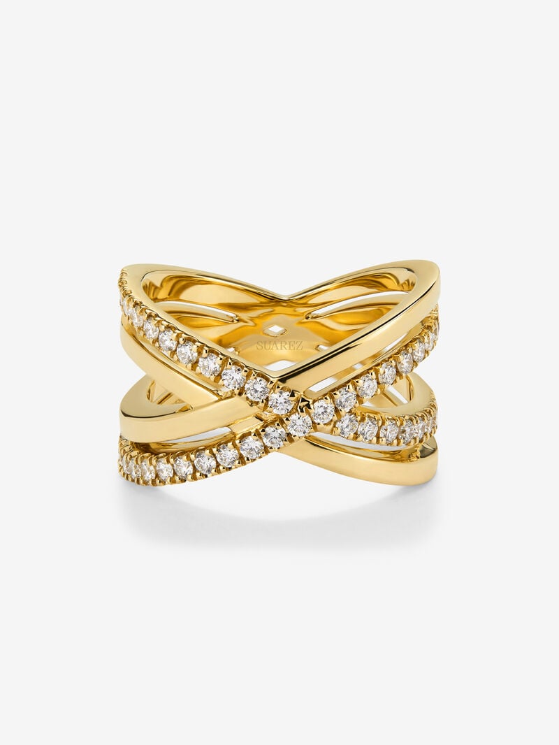 18K yellow gold cross ring with 40 brilliant-cut diamonds with a total of 0.57 cts image number 2
