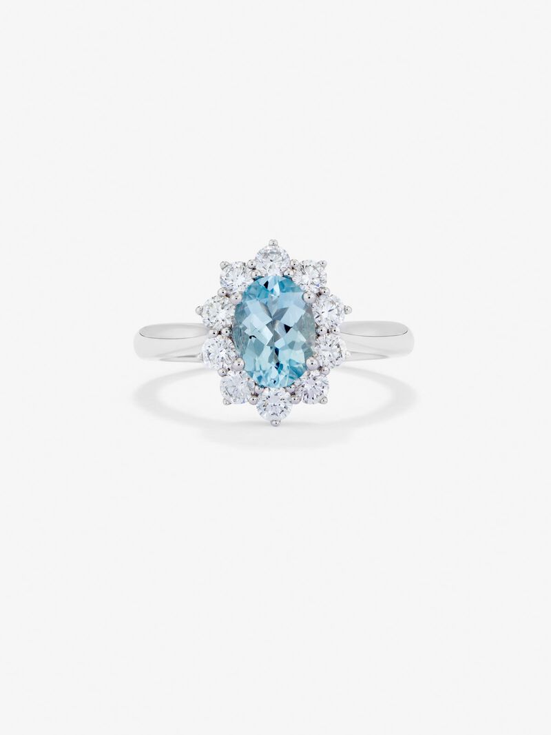 18kt White Gold Ring with Central Aguamarina and Diamond Orla image number 2