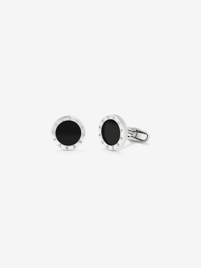 925 silver cufflinks with 2 onyx with a total of 5.44 cts and engraving image number 0