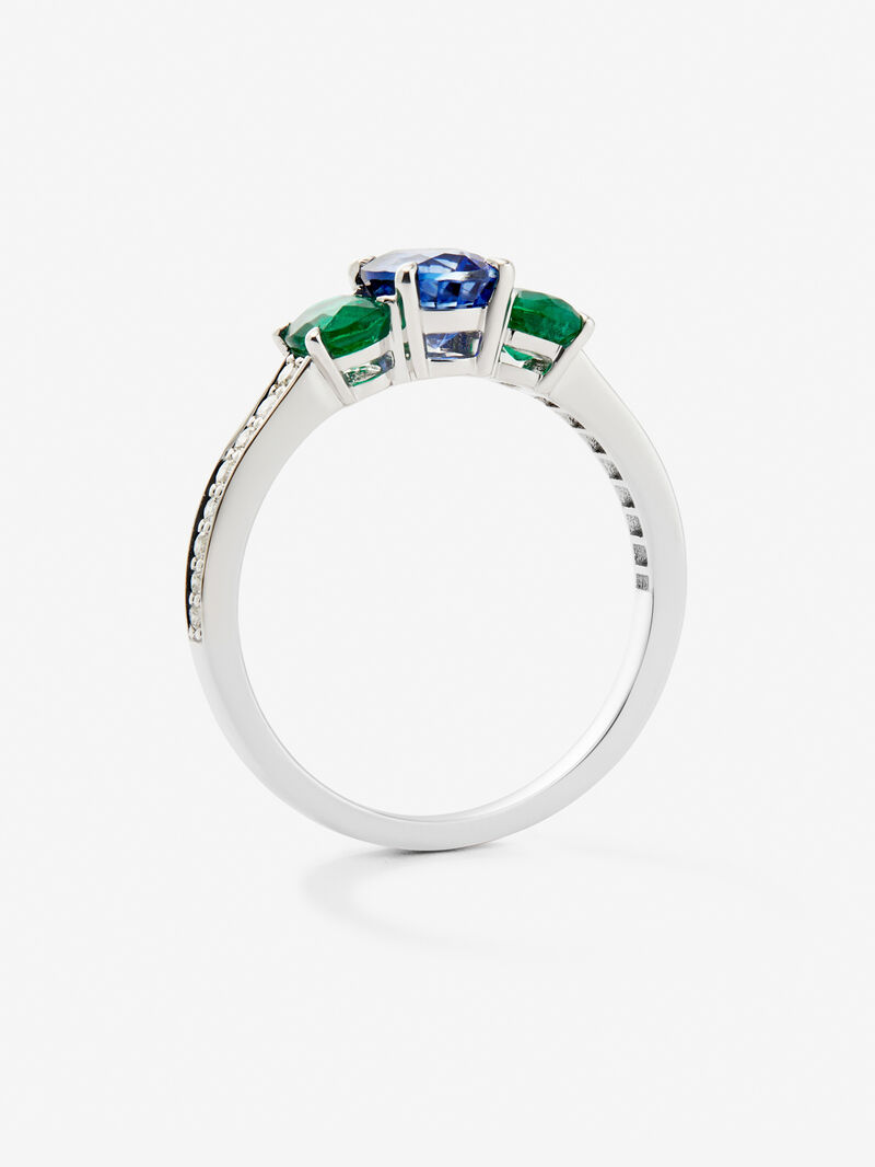 18K White Gold Tiego Ring with 0.97 CTS oval size, green emeralds in 0.63 cts and white diamonds in a bright size of 0.14 cts image number 2