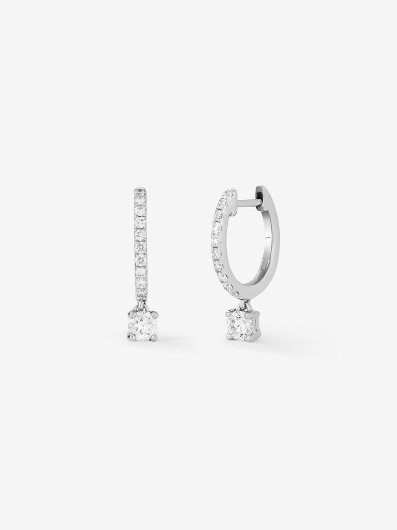 18K white gold hoop earrings with diamond pendants image number 0
