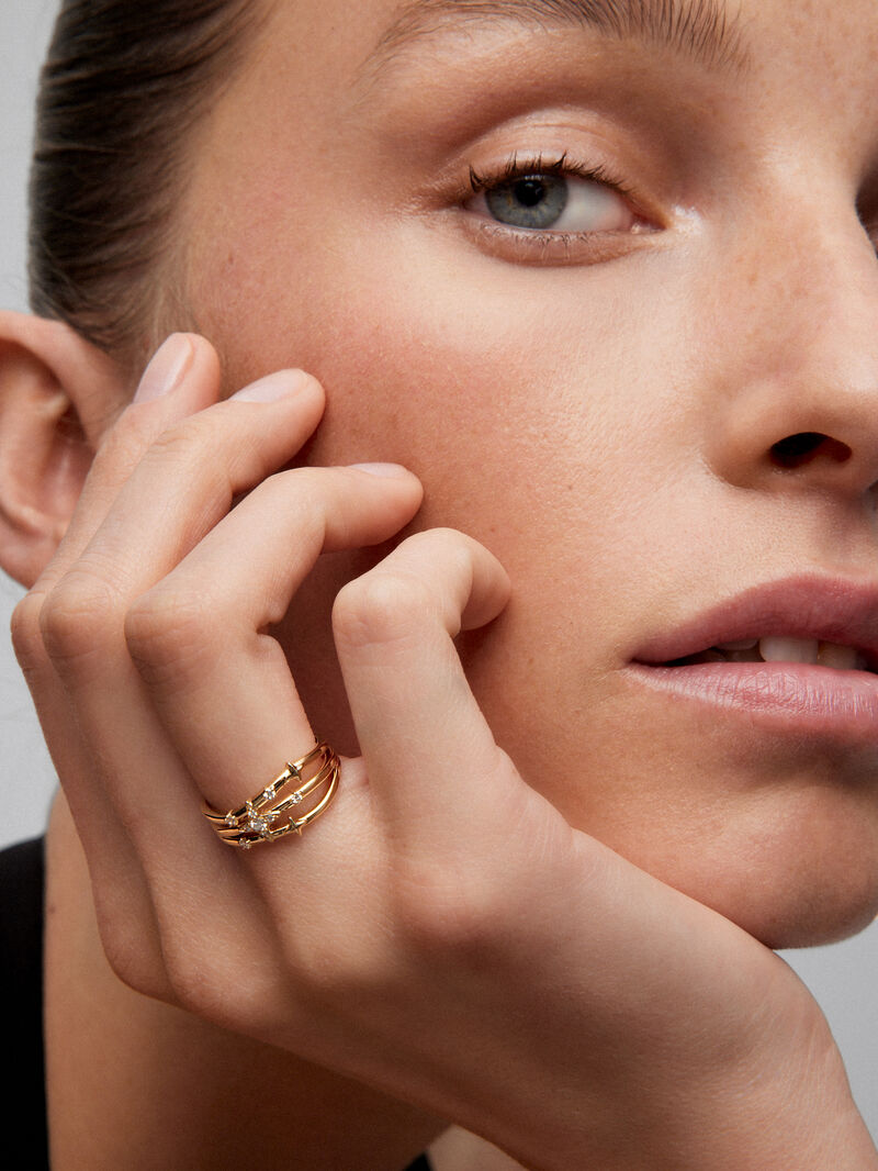 18K yellow gold multi-arm ring with 9 brilliant-cut diamonds with a total of 0.08 cts image number 1