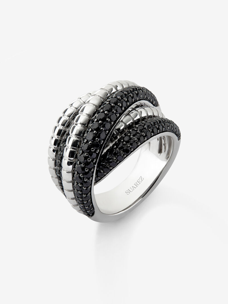 Wide multi-arm 925 silver ring with 213 brilliant-cut black spinels image number 0
