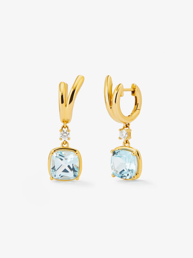 18K yellow gold earrings with cushion-cut sky blue topazes and 2 brilliant-cut diamonds with a total of 0.21 cts image number 0
