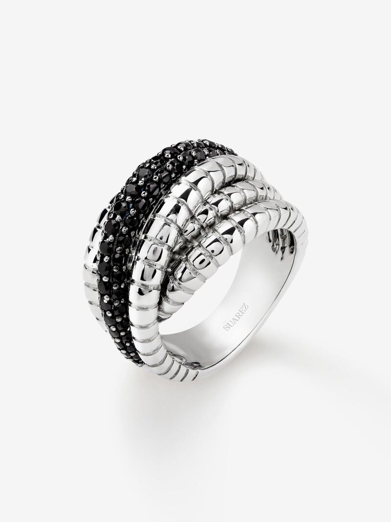 925 silver multi-arm ring with brilliant-cut black spinels image number 0