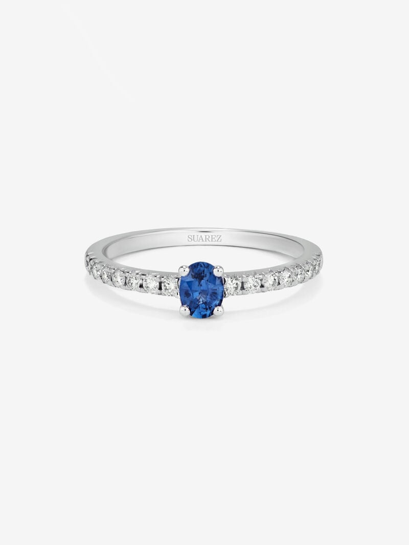 18K White Gold Solitary Ring with Zafiro and Diamond image number 2