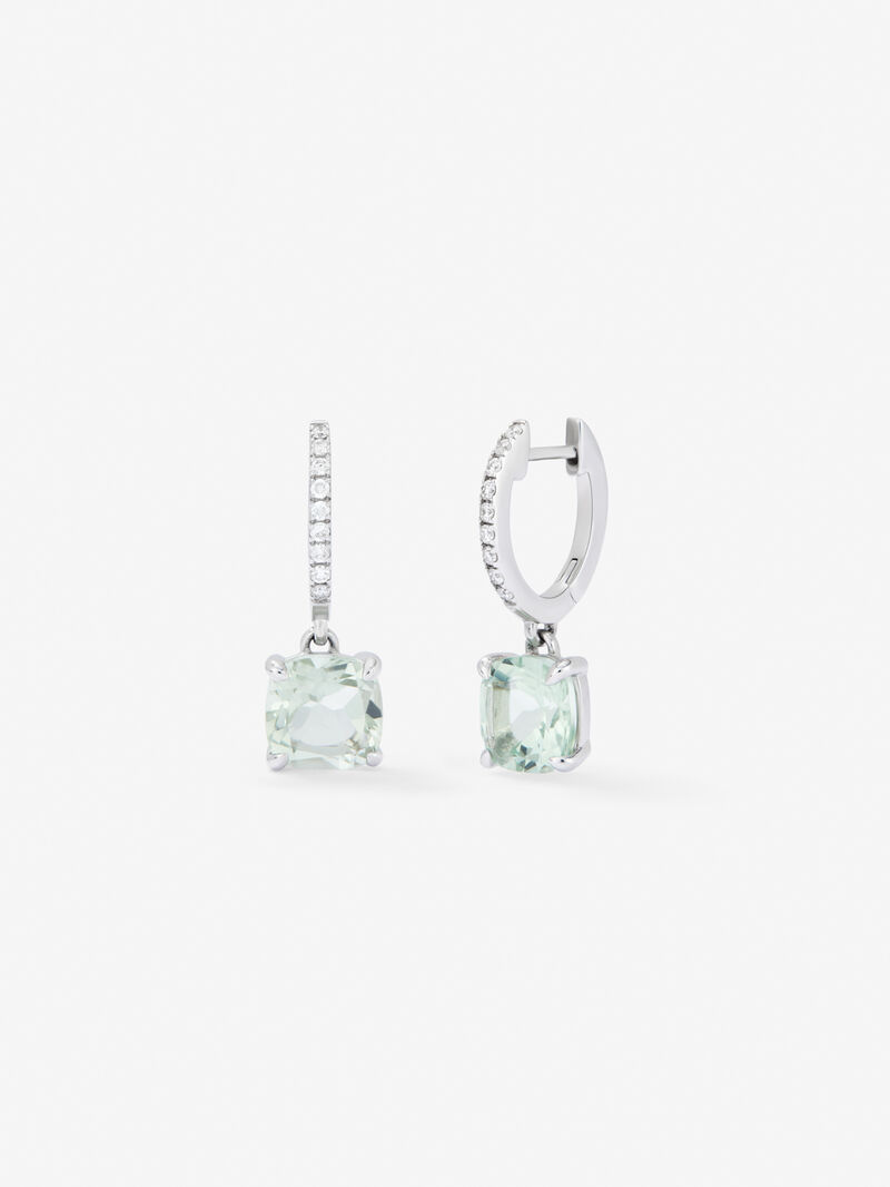 18K white gold hoop earrings with green amethyst and diamond pendant image number 0