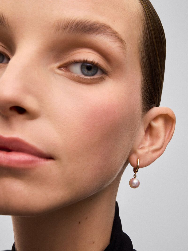 18K rose gold earrings with 2 8.5mm akoya pearls image number 3