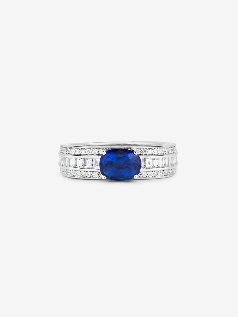 18K White Gold Ring with Royal Blue Zafiro in 1.56 cts and white diamonds in 0.71 cts image number 2