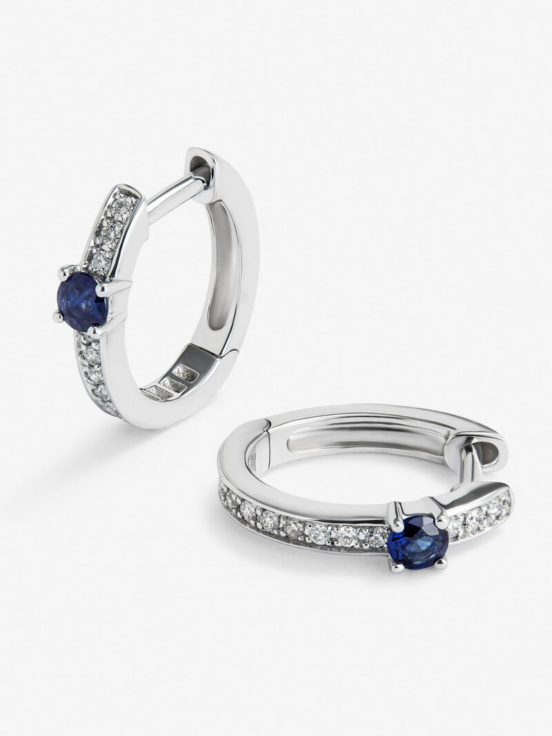 18K white gold hoop earrings with 2 brilliant-cut blue sapphires with a total of 0.15 cts and 26 brilliant-cut diamonds with a total of 0.1 cts image number 2