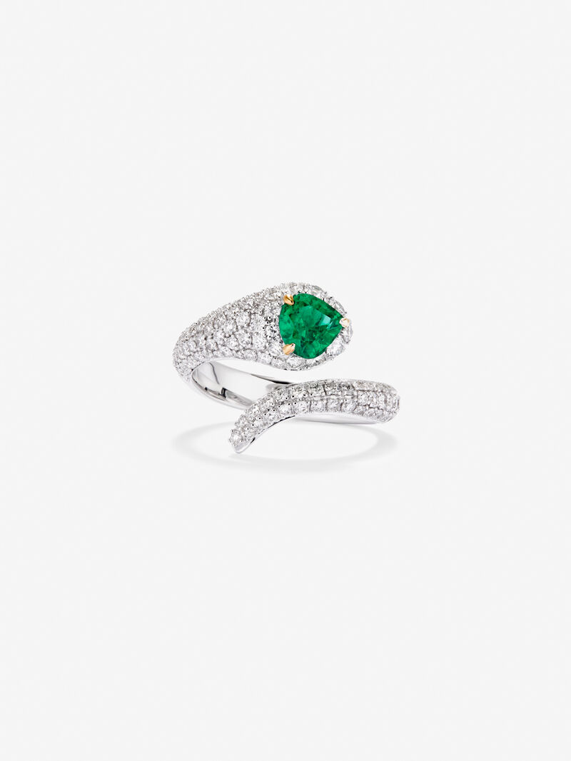 You and I 18k White Gold Ring with Green Emerald in 0.64 cts and white diamonds in a brilliant 0.9 cts image number 2