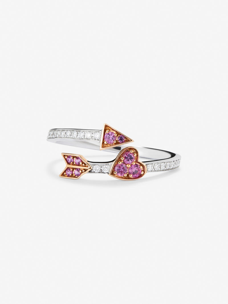 You and I of White and Pink Gold of 18K with heart and arrow, white diamonds and pink sapphires image number 2