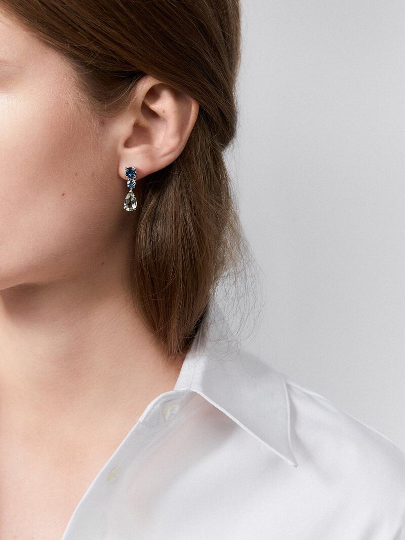 Long 925 silver earrings with topaz and green amethyst image number 3