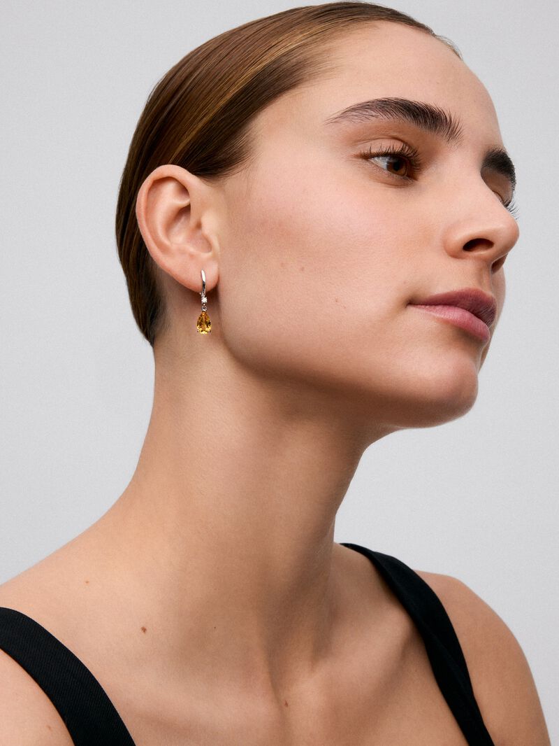 925 silver earrings with pear-cut citrine quartz image number 1