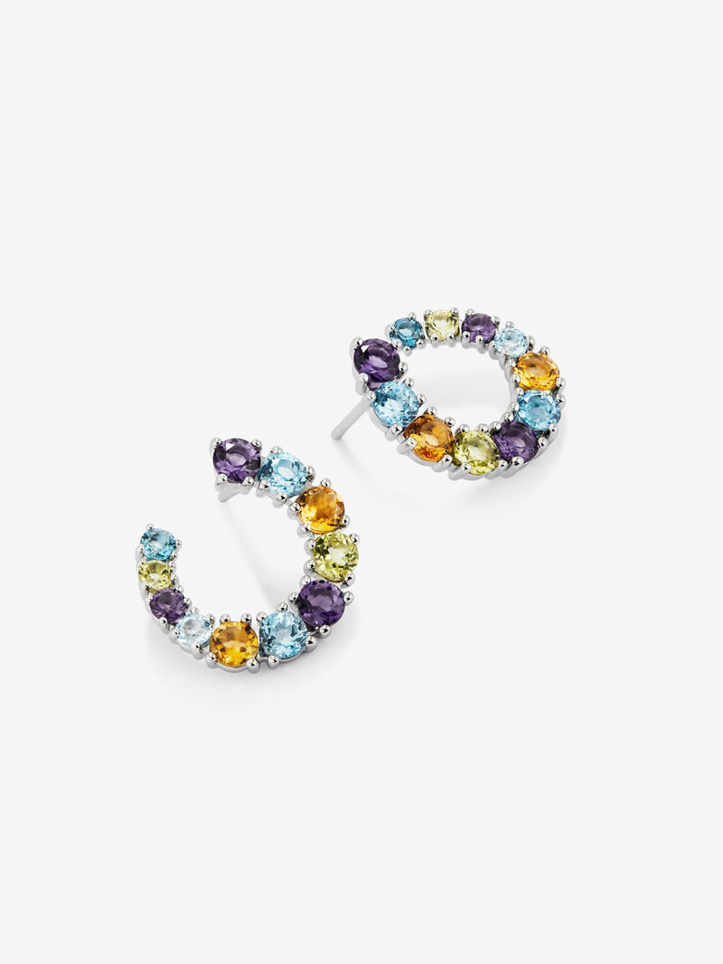 925 Silver open hoop earrings with multicolor gems image number 2