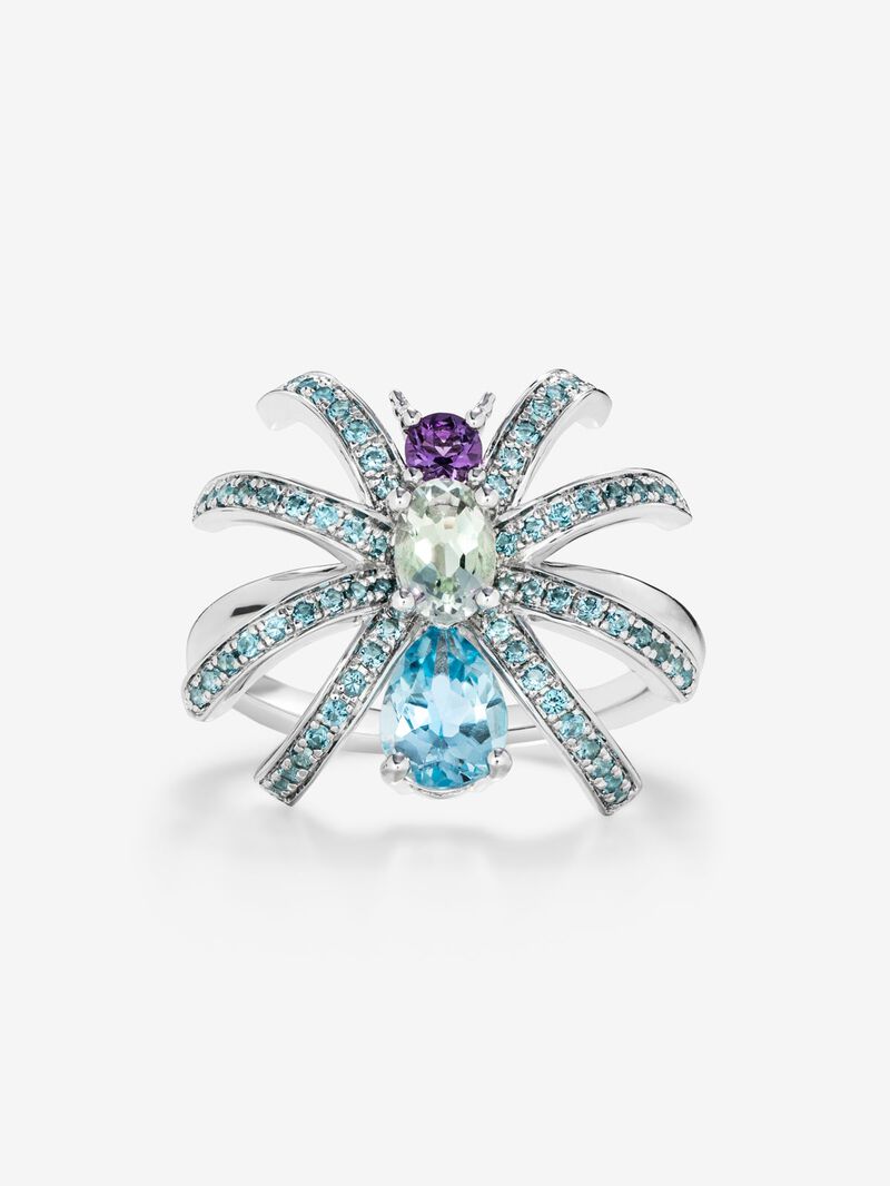 Silver Spider Ring with Topacios and amethyst image number 1