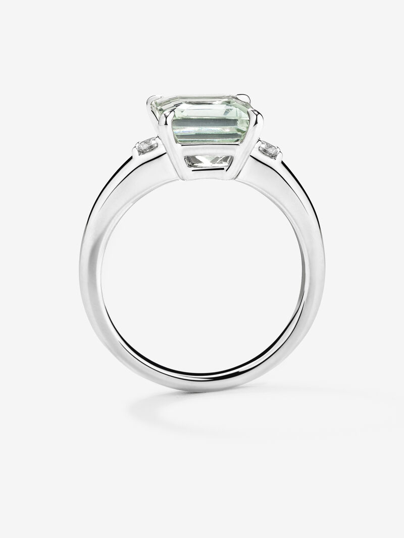 925 silver ring with green amethyst in emerald cut of 3.12 cts and 2 brilliant cut diamonds with a total of 0.09 cts image number 4