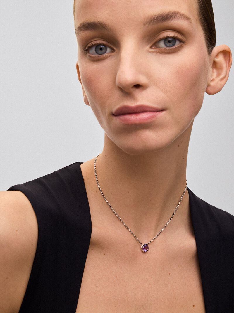 925 Silver chain pendant with amethyst image number 1
