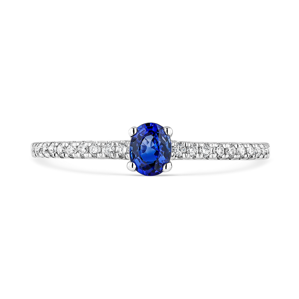 Anillo de oro blanco de 18kt con zafiro azul oval de 0,33cts y brazo de diamantes, SO17089-Z/A039_V