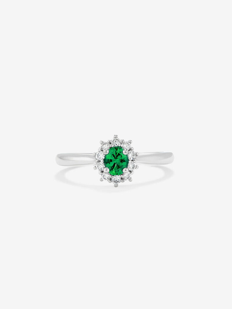 18K White Gold Ring with Emerald Green in 0.74 cts oval size and white diamonds of 0.25 cts image number 2
