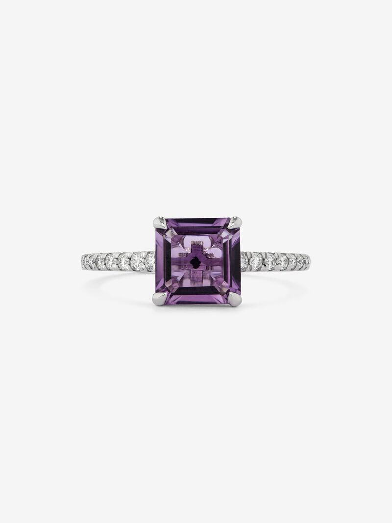 18K white gold ring with radiant cut purple amethyst of 1.79 cts and 18 brilliant cut diamonds with a total of 0.18 cts image number 2