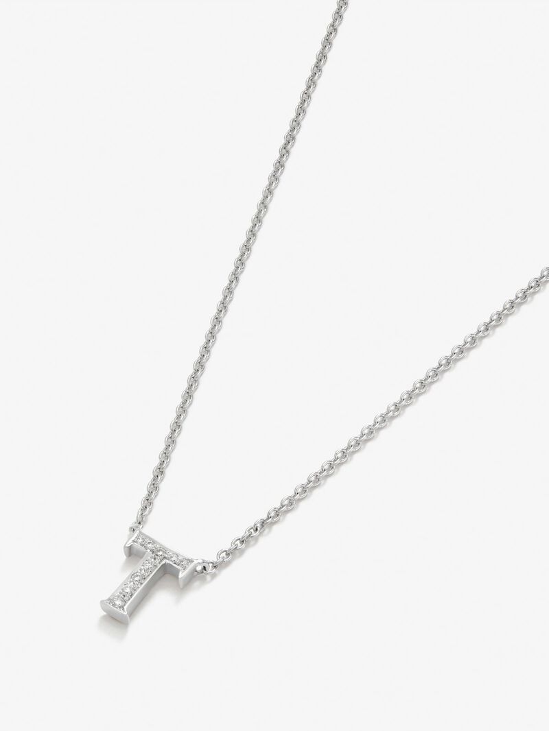 18K white gold pendant with letter T paved with 10 brilliant-cut diamonds with a total of 0.0205 cts image number 2