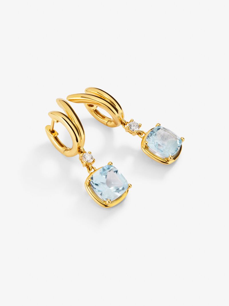 18K yellow gold earrings with cushion-cut sky blue topazes and 2 brilliant-cut diamonds with a total of 0.21 cts image number 2