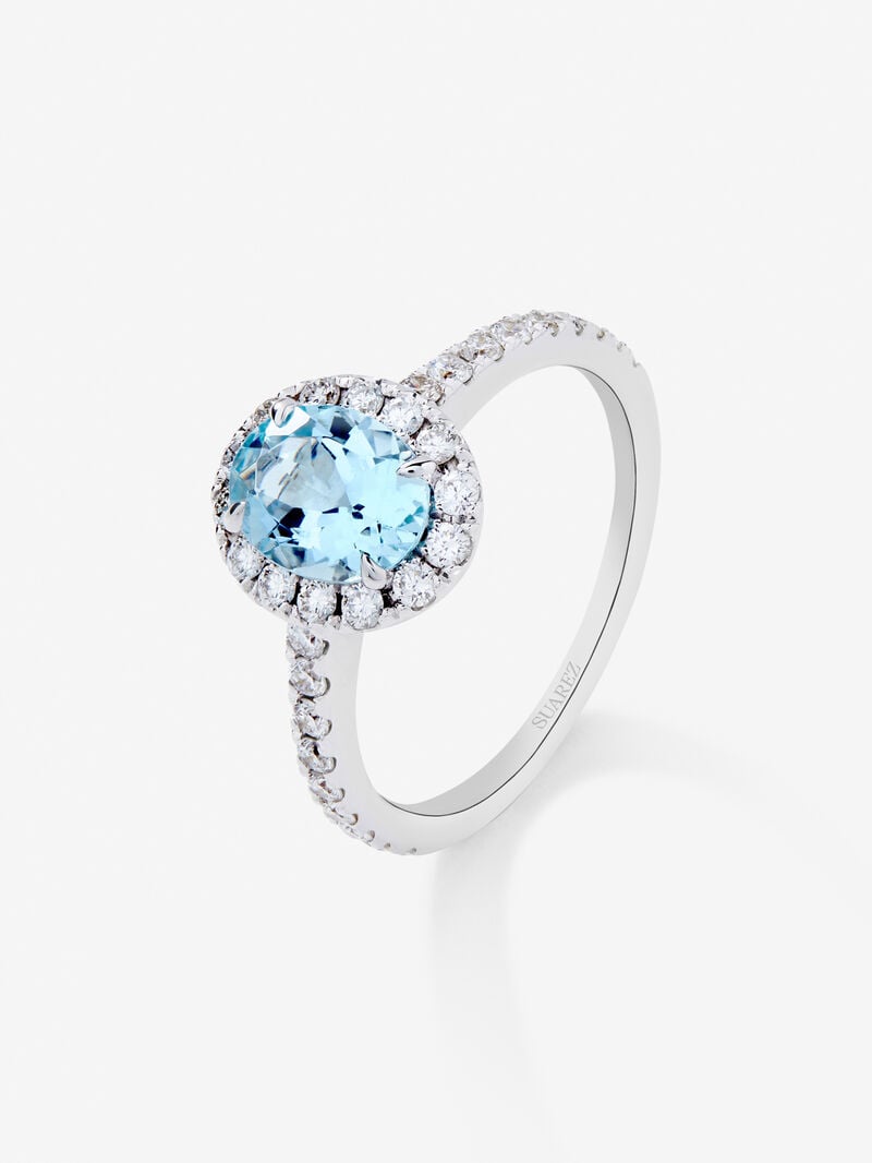 18K white gold ring with aquamarine and diamond image number 0