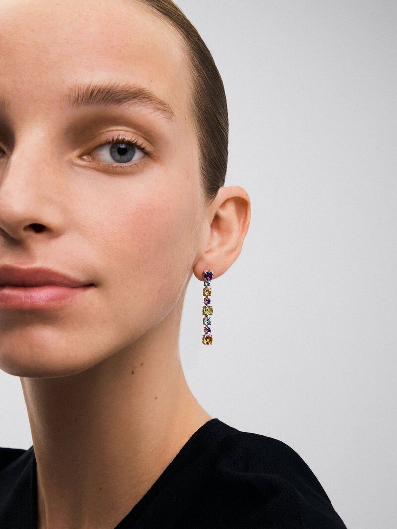 Long 925 silver earrings with multicolored gems image number 1