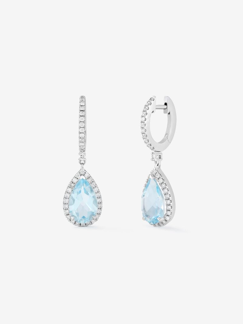 18K white gold hoop earrings with topaz and diamond pendant image number 0