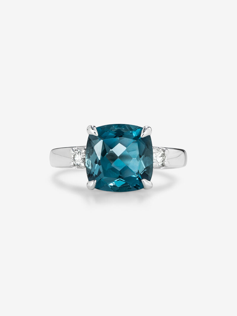 925 silver triple ring with cushion-cut London blue topaz of 5.08 cts and 2 brilliant-cut diamonds with a total of 0.12 cts image number 2