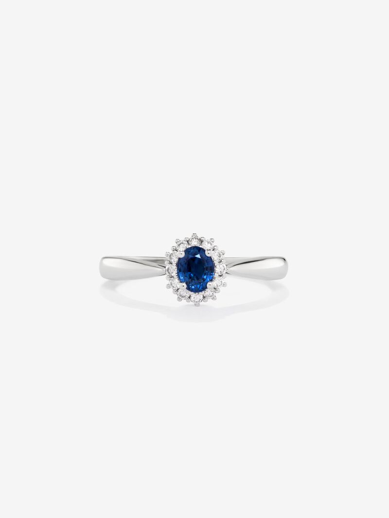 18K white gold ring with oval-cut royal blue sapphire and brilliant-cut diamonds image number 2