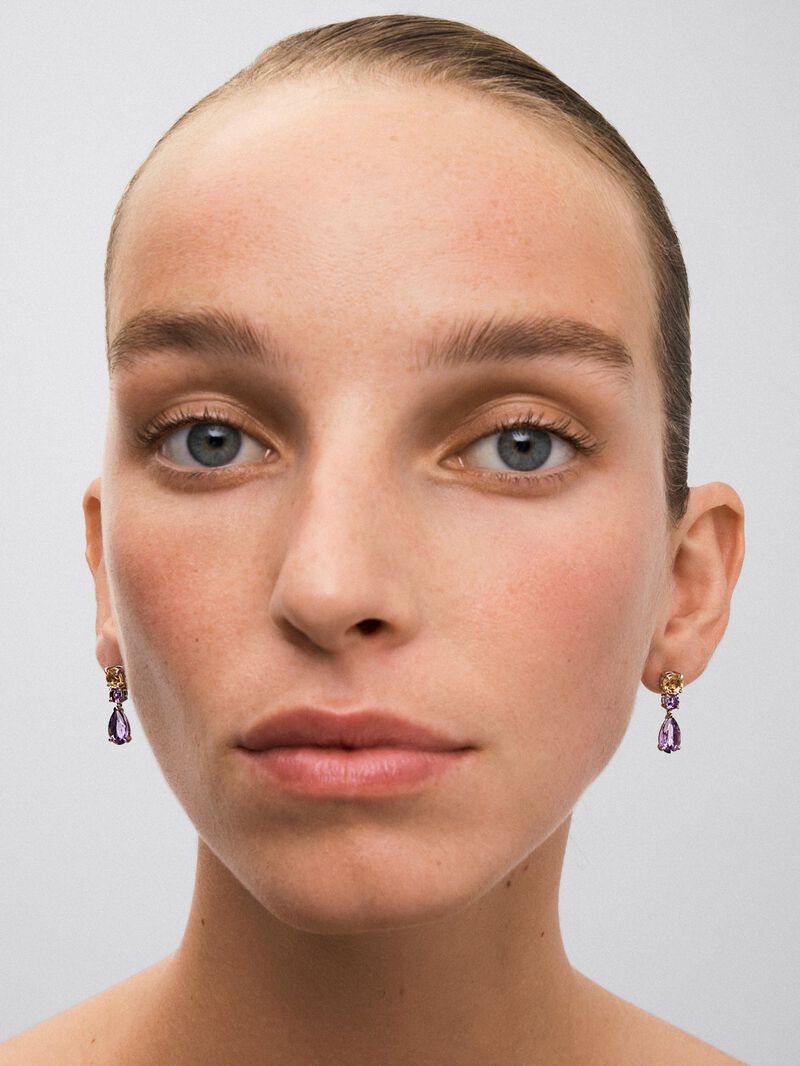 925 silver earrings with pear-cut purple amethysts of 2.56 cts and brilliant cut of 0.42 cts, and brilliant-cut citrine quartz of 1.18 cts image number 3