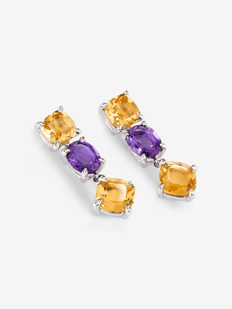 925 silver earrings with citrine quartz and purple amethysts image number 2