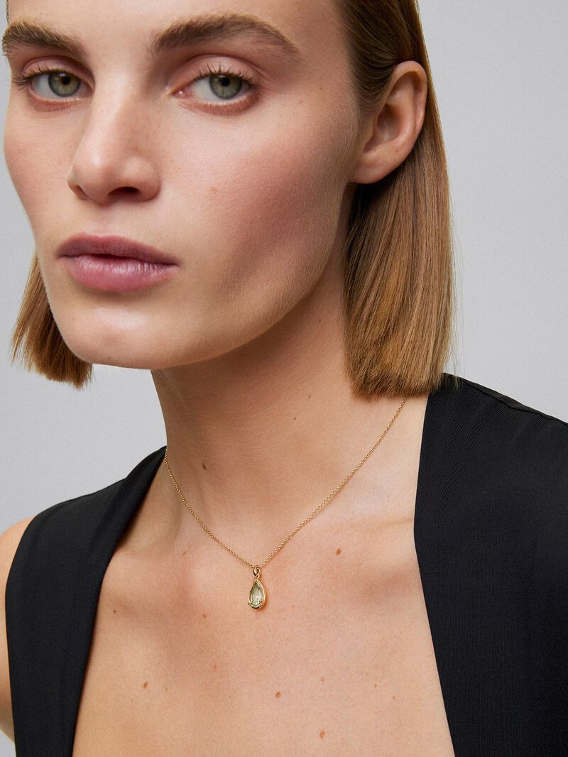 18K Yellow Gold Pendant Chain with Green Amethyst image number 0