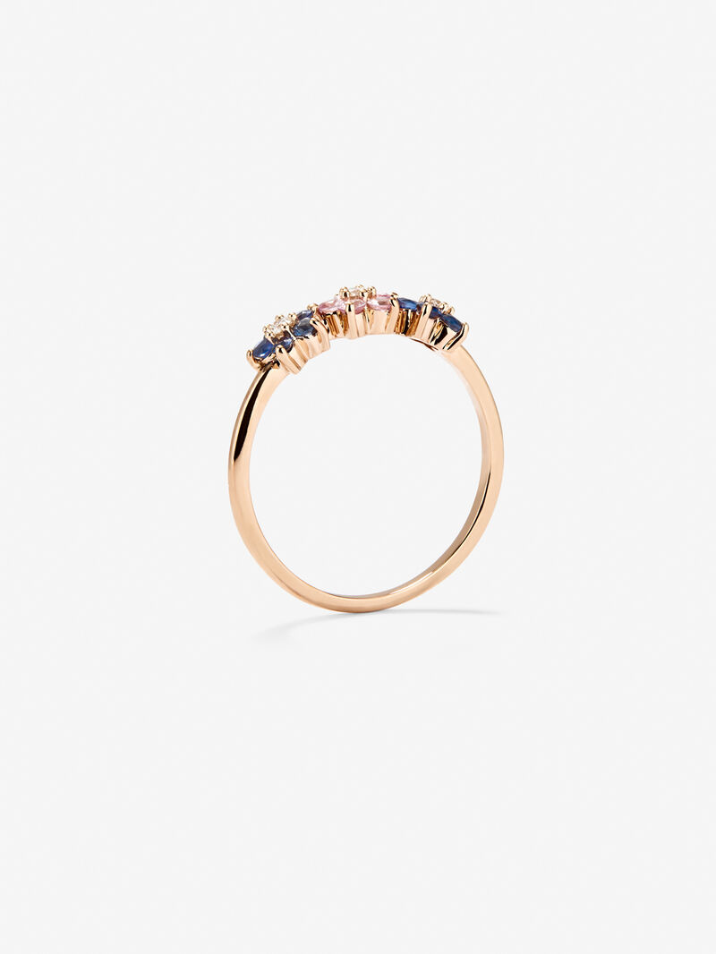 18kt rose gold flowers ring with diamond and sapphires image number 7