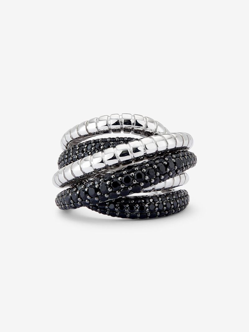 Wide multi-arm 925 silver ring with 213 brilliant-cut black spinels image number 2