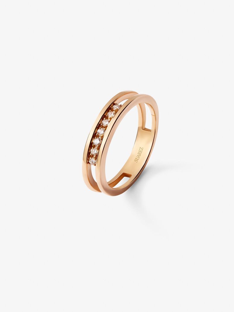 18K rose gold double ring with 7 brilliant-cut diamonds with a total of 0.1 cts image number 0