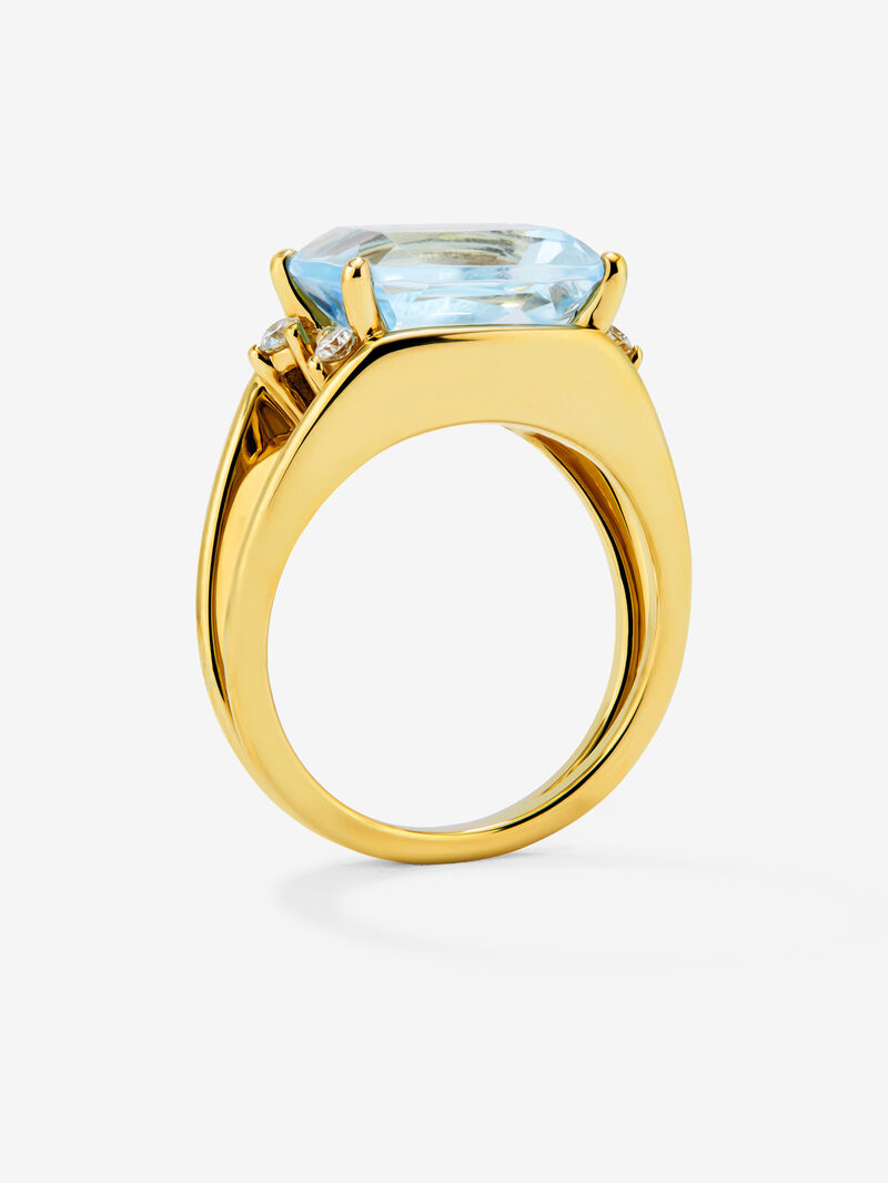 18k yellow gold ring with blue Sky Topacio in 7.3 cshion size and white diamonds in 0.13 cts bright diamonds image number 4