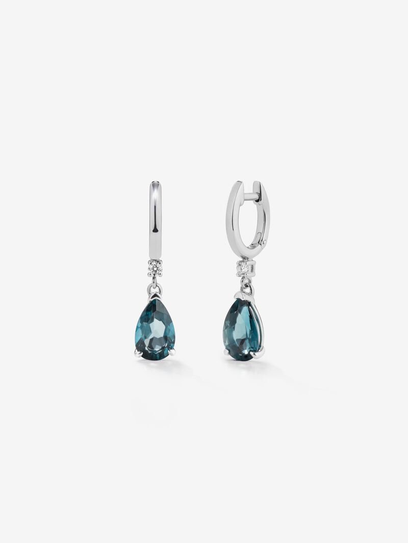 925 Silver hoop earrings with topaz and hanging diamond. image number 0
