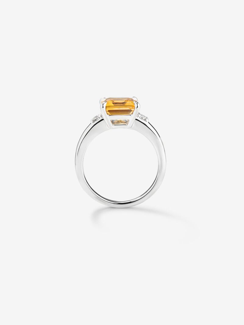 925 silver ring with citrine quartz in emerald size 2.86 cts and white diamonds in 0.09 cts bright size image number 4