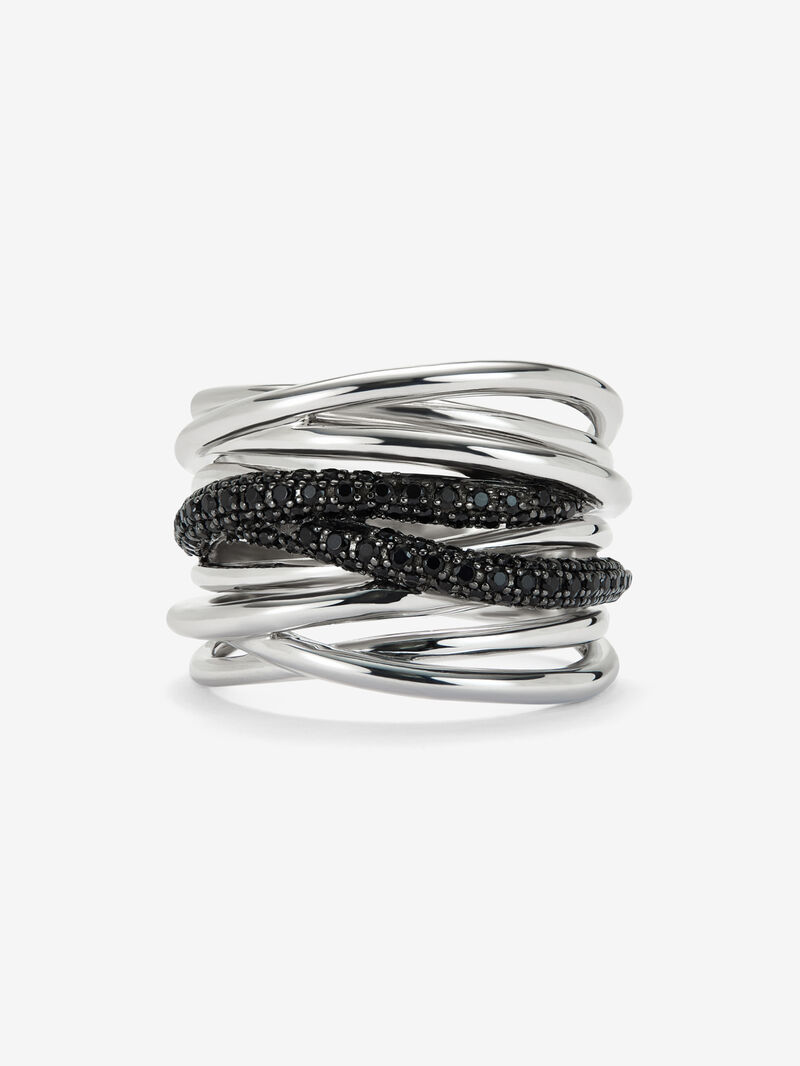 925 silver crossed multi-arm ring with 97 brilliant-cut black spinels image number 2