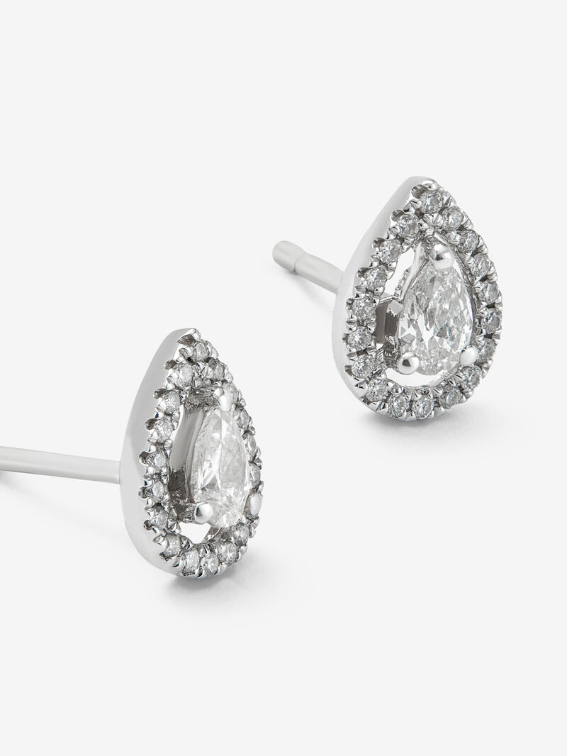 18K white gold earrings with 2 pear-cut diamonds of 0.15 cts and brilliant-cut diamonds with a total of 0.13 cts image number 2