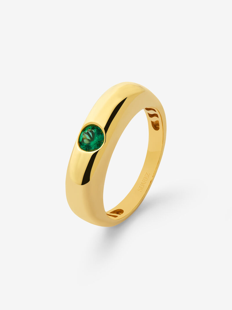 18K yellow gold ring with 0.25 ct brilliant cut emerald image number 0