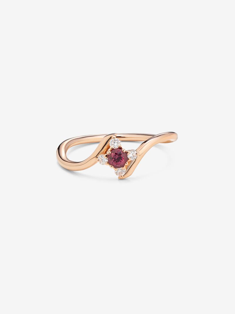 18K rose gold ring with brilliant cut ruby ​​of 0.14 and 4 brilliant cut diamonds with a total of 0.08 cts image number 2