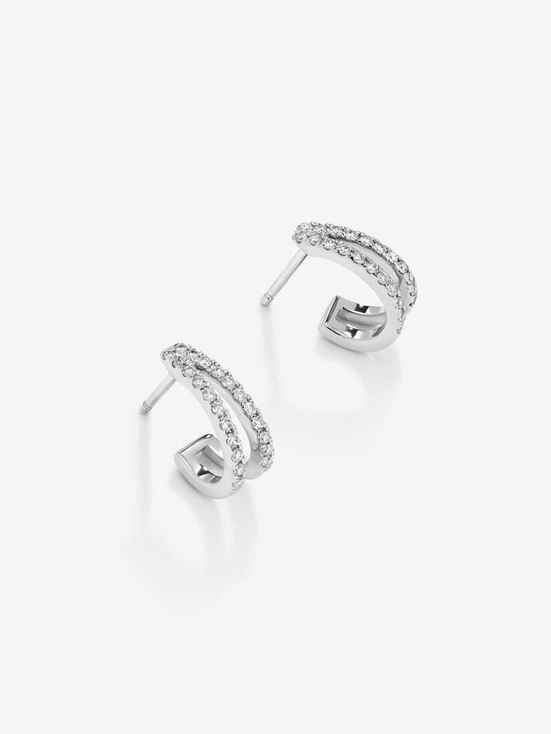 18K White Gold Double Hoop Earrings with Diamonds image number 2