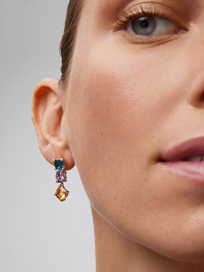 Long 925 silver earrings with topaz, amethyst, and citrine image number 1