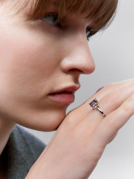 Silver ring with citrine and purple amethyst, SO20013-AGAMCI_V
